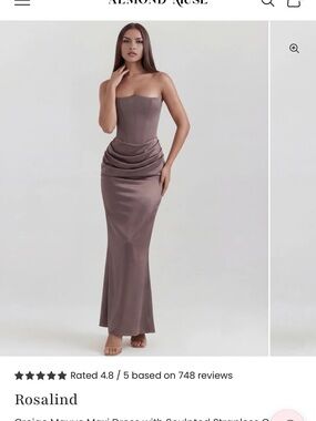 Almond Muse Rosalind Strapless Mauve Satin Gown